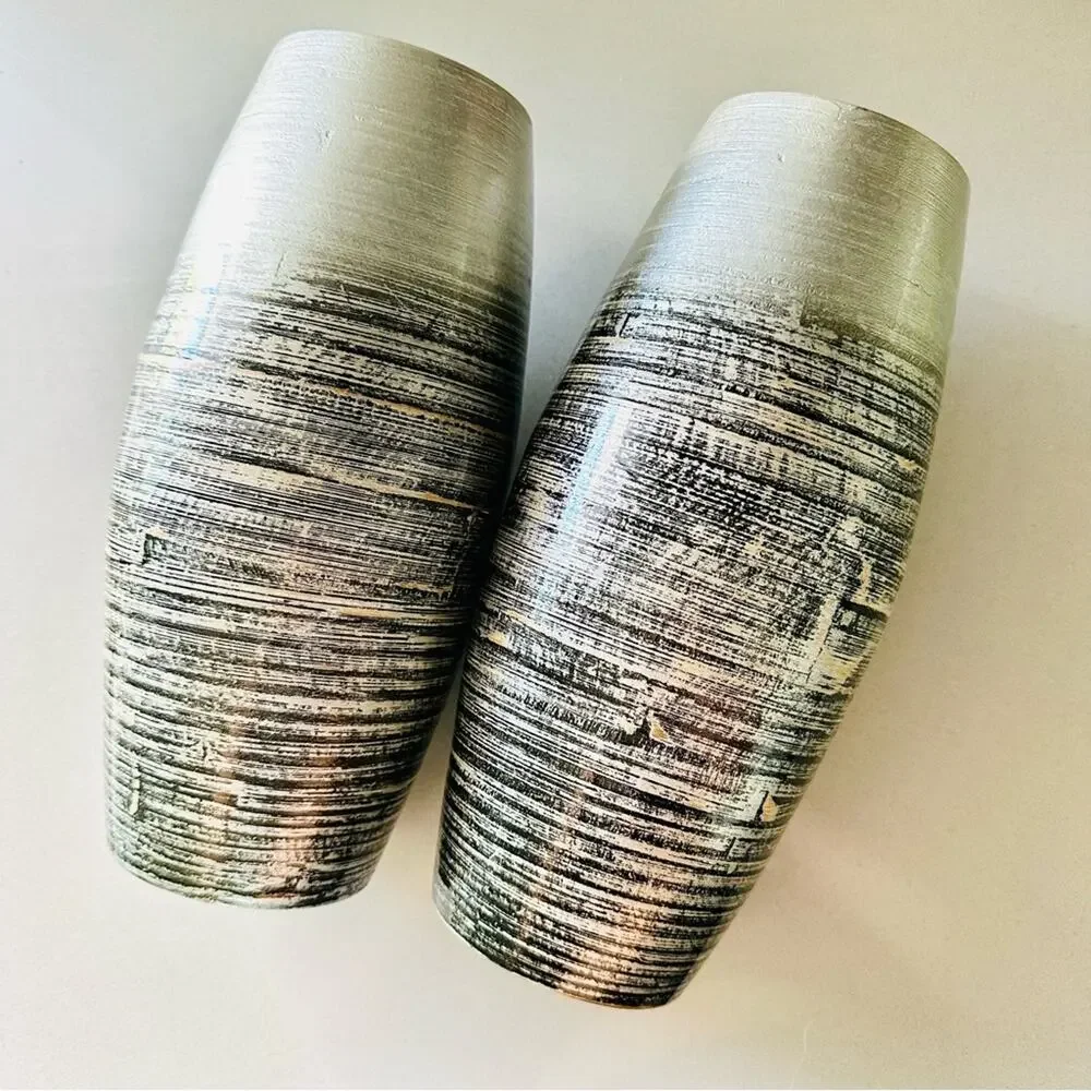 2 Silver Grey Gray Black Floral Flower Tall Vase Kitchen Gadget Storage Display